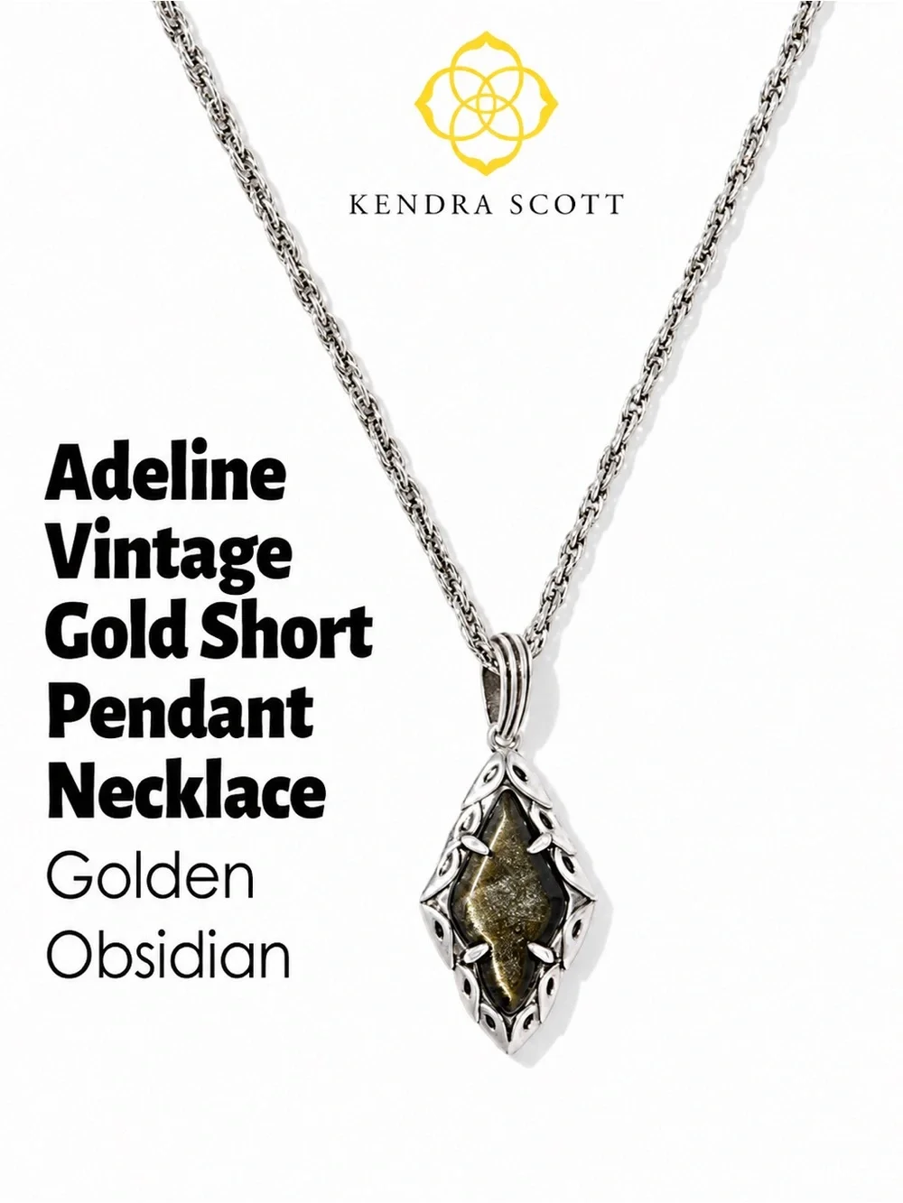 Kendra Scott 𝐍𝐖𝐓 Silver Necklace with Golden Obsidian NEW